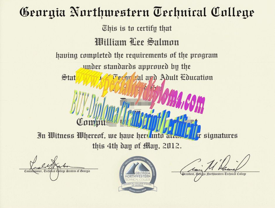 Fake Georgia Northwestern Technical College Diploma Certificate