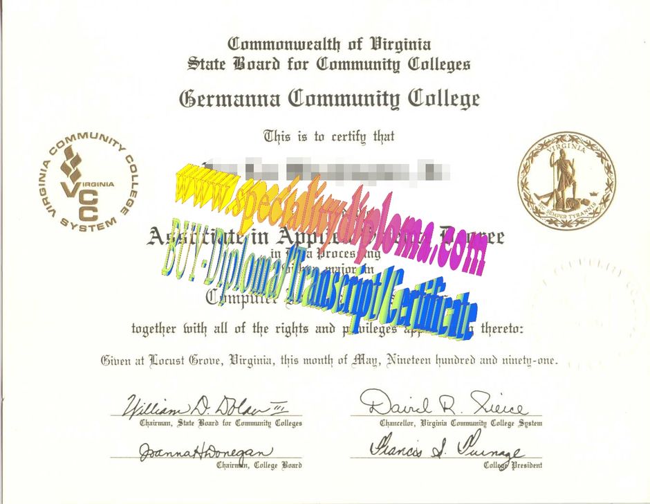 Fake Germanna Community College Diploma Certificate