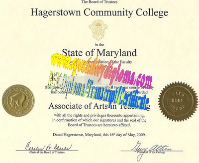 Fake Hagerstown Community College Diploma Certificate