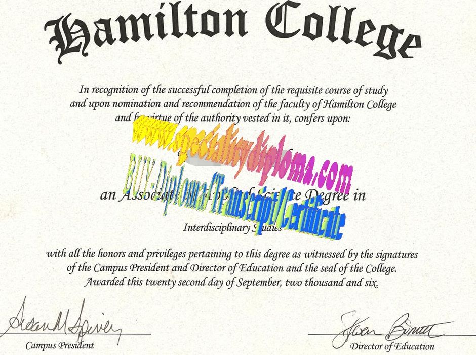 Fake Hamilton College Diploma Certificate