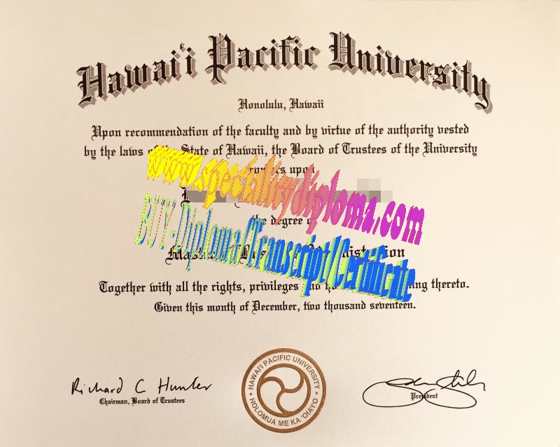 Fake Hawaii Pacific University Diploma Certificate