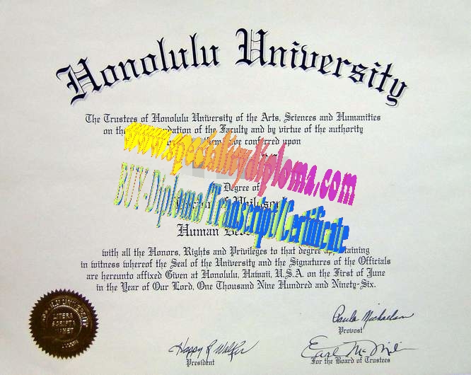 Fake Honolulu University Diploma Certificate