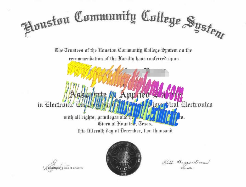 Fake Houston Community College System Diploma Certificate