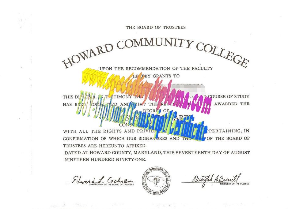 Fake Howard Community College Diploma Certificate