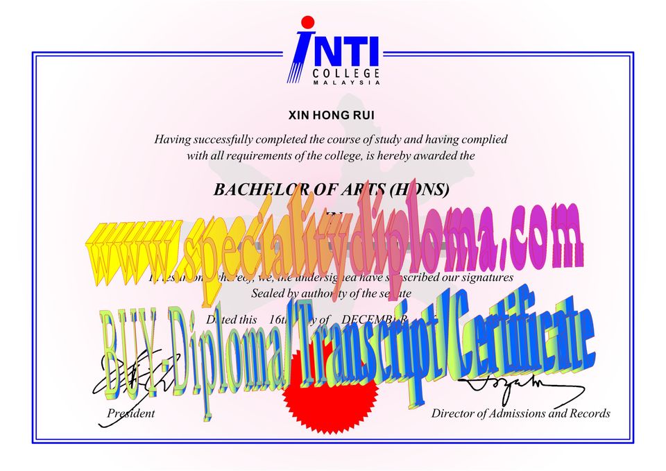 Fake INTI International University Diploma Transcript