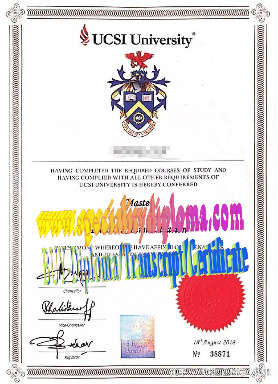 Fake UCSI University Diploma Transcript