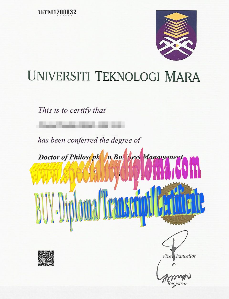 Fake Universiti Teknologi MARA Diploma Transcript