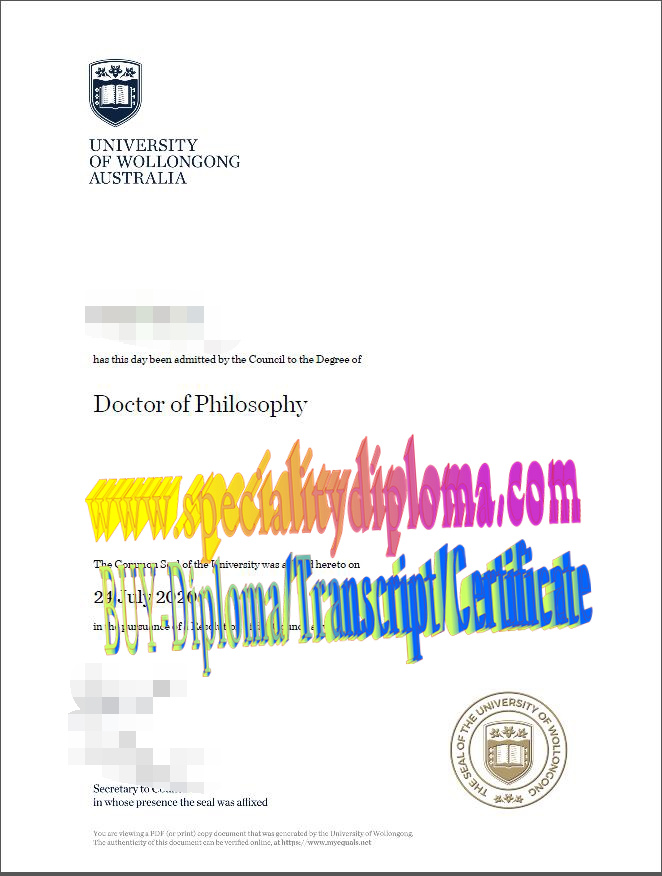 Fake University of Wollongong Diploma Degree