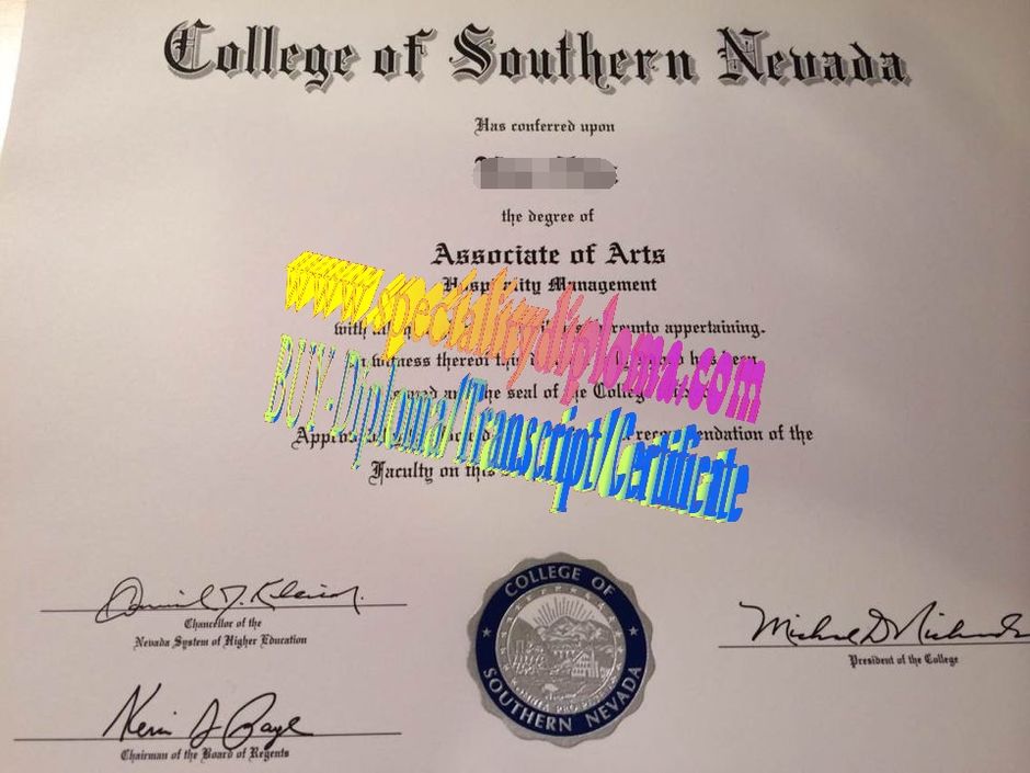 Fake college of southern nevada Diploma Certificate