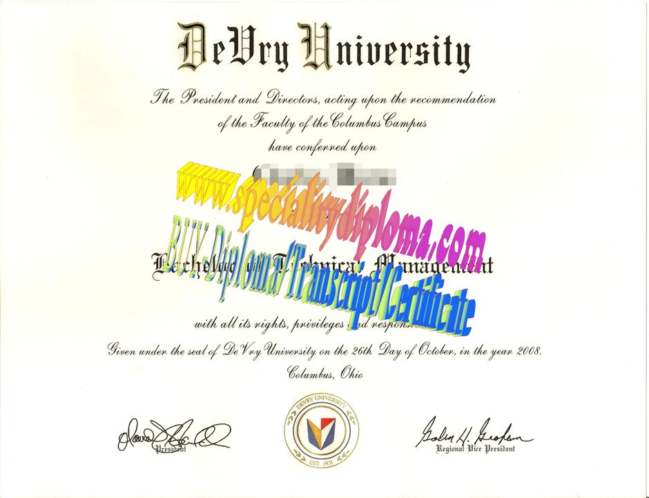 Fake devry university Diploma Certificate