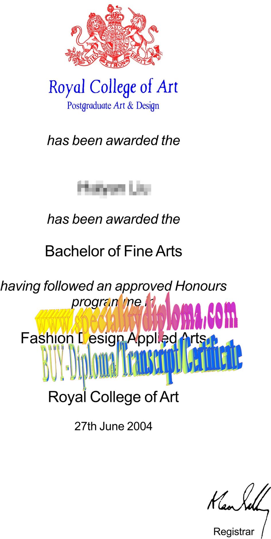 How Buy Royal College of Art Diploma Degree