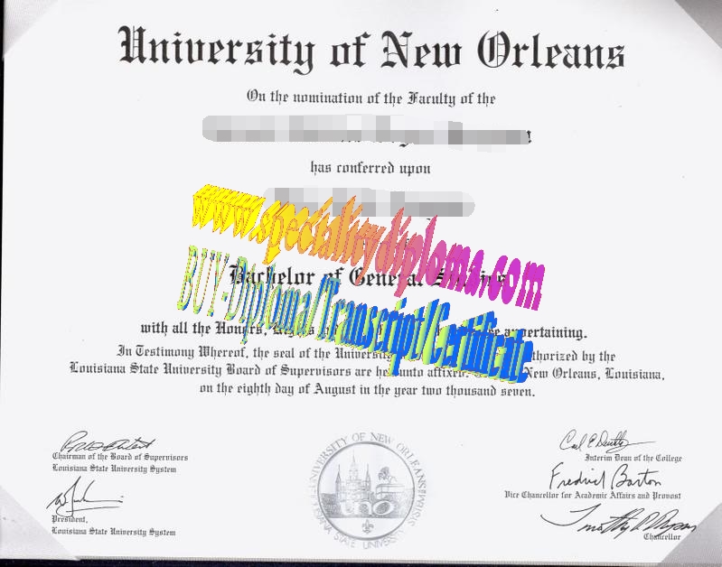 Make fake University of new orleans Diploma